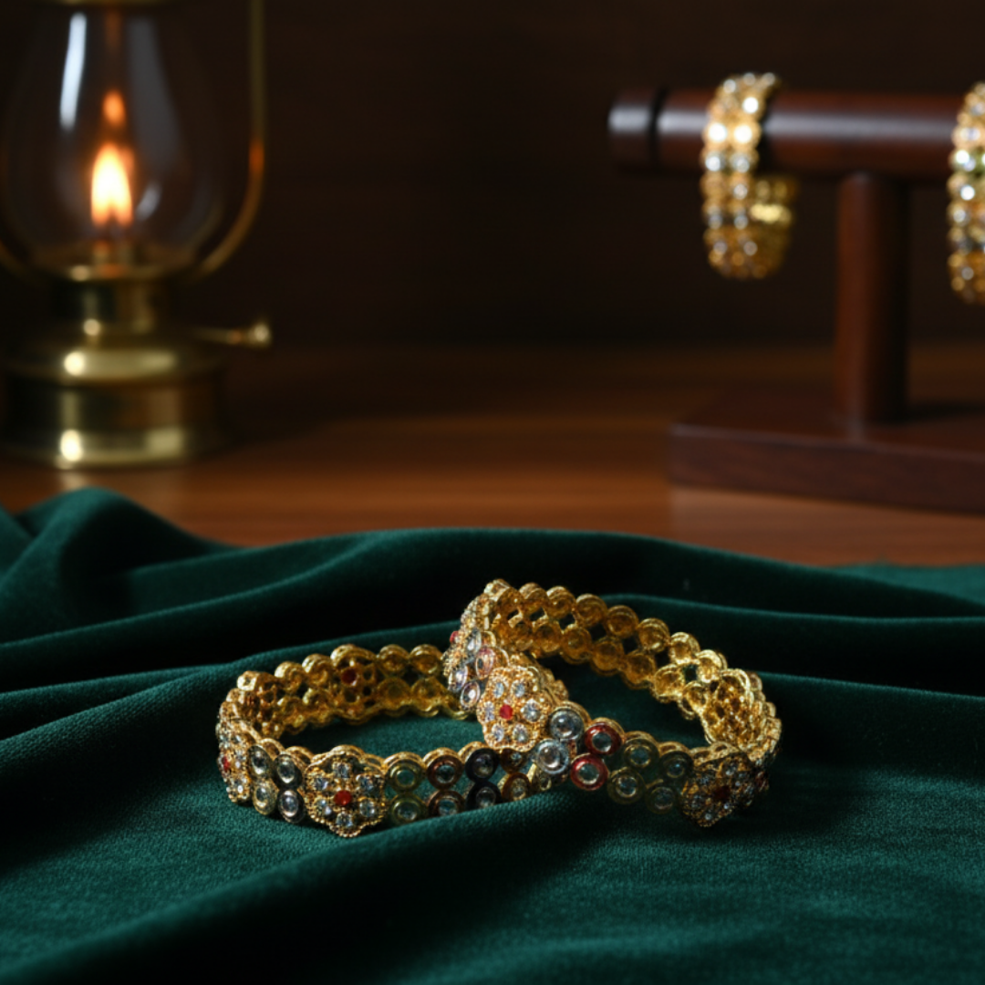 Gold-Toned Stone-Studded Bangles