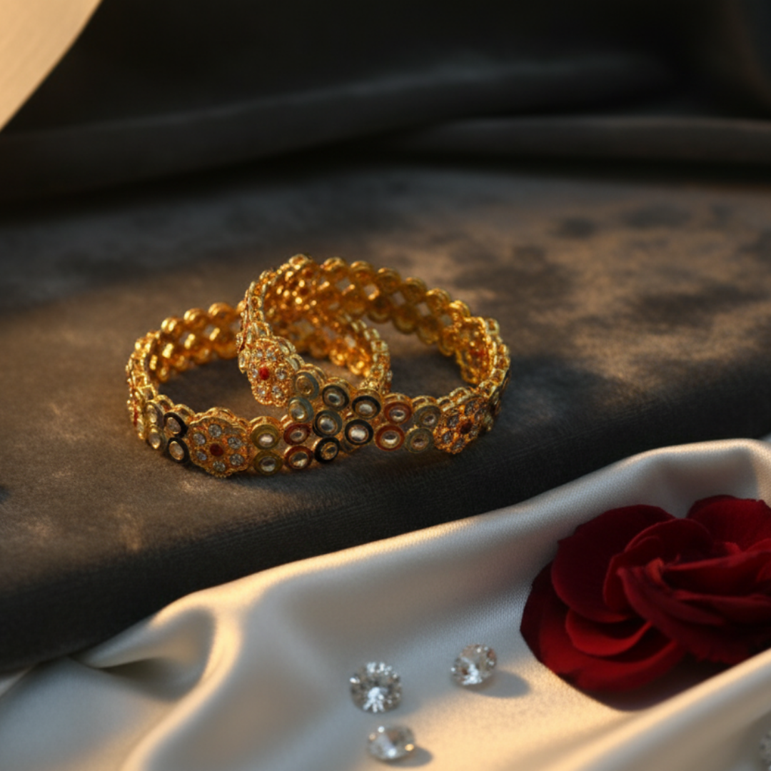 Gold-Toned Stone-Studded Bangles