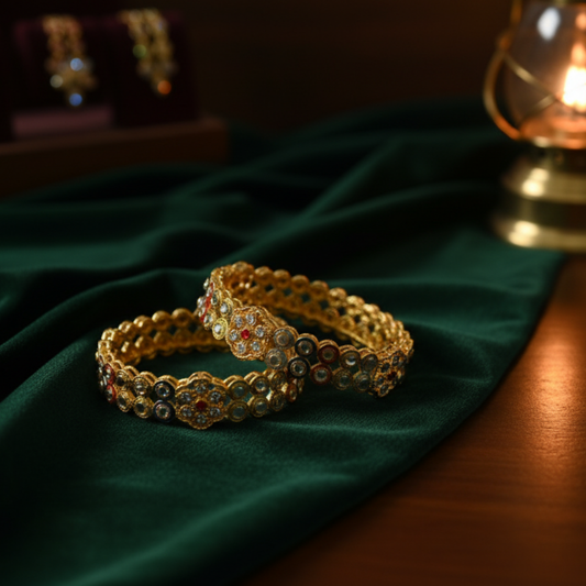 Gold-Toned Stone-Studded Bangles