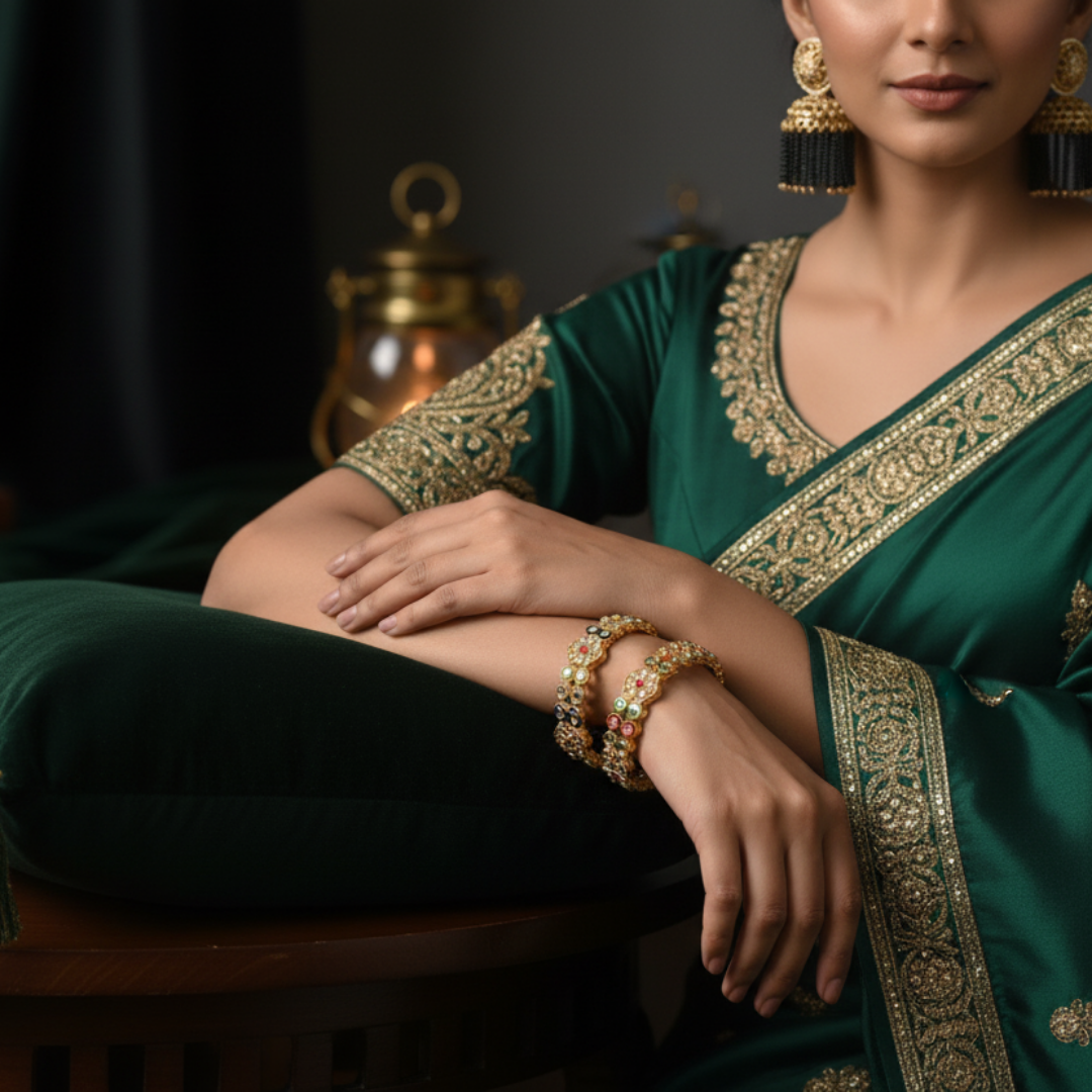 Gold-Toned Stone-Studded Bangles