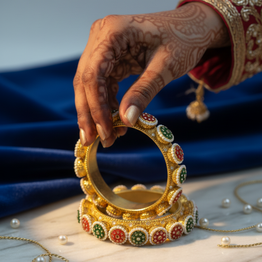 Gold Plated Red & Green Stone Traditional Bangles