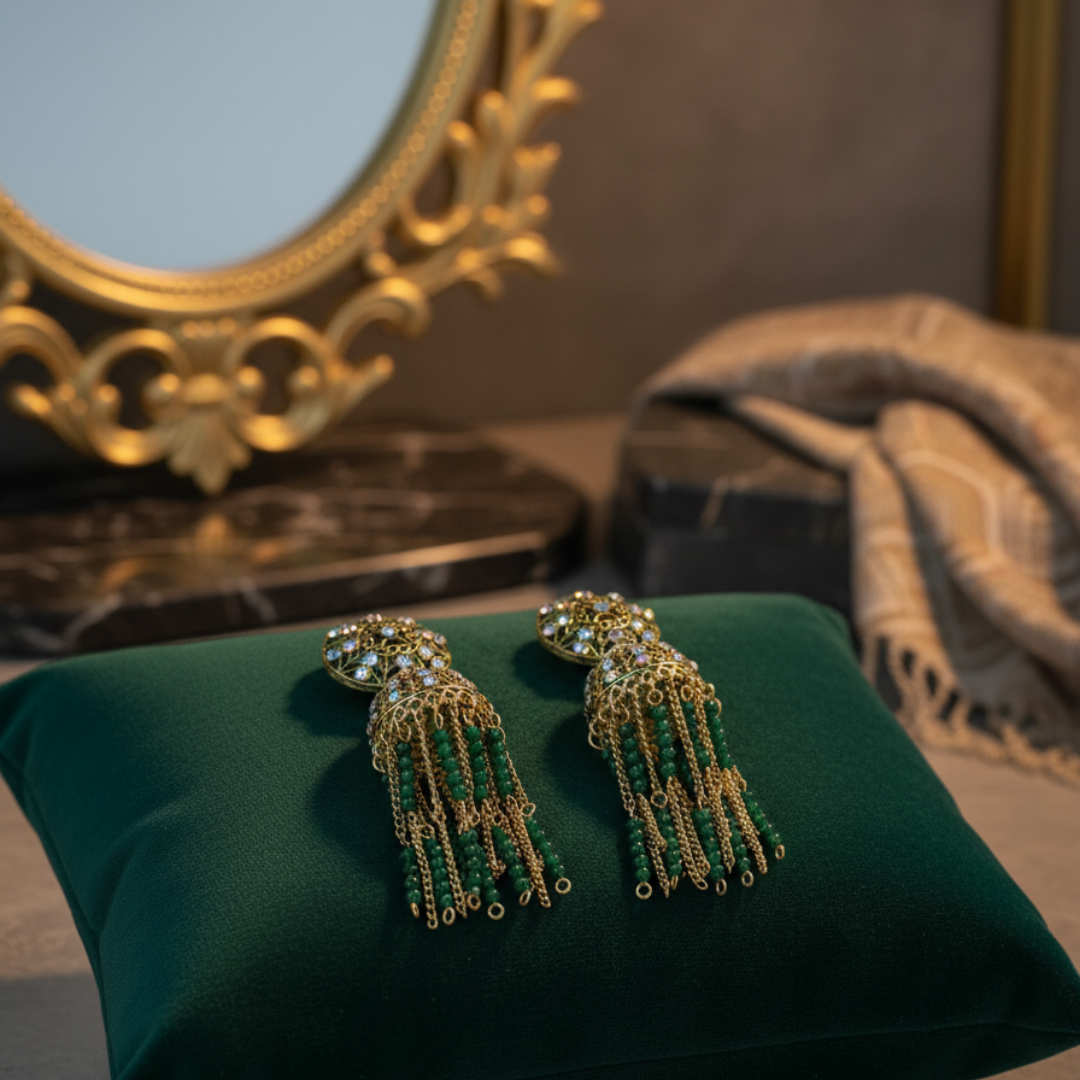 Charvi Emerald Glow Antique Earrings