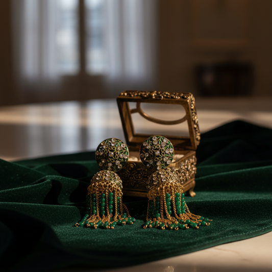 Charvi Emerald Glow Antique Earrings