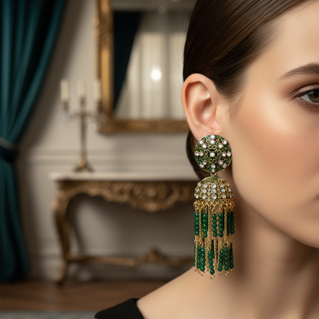 Charvi Emerald Glow Antique Earrings