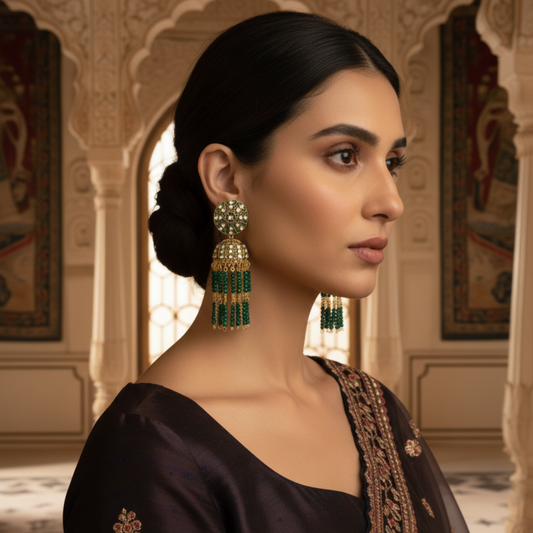Charvi Emerald Glow Antique Earrings