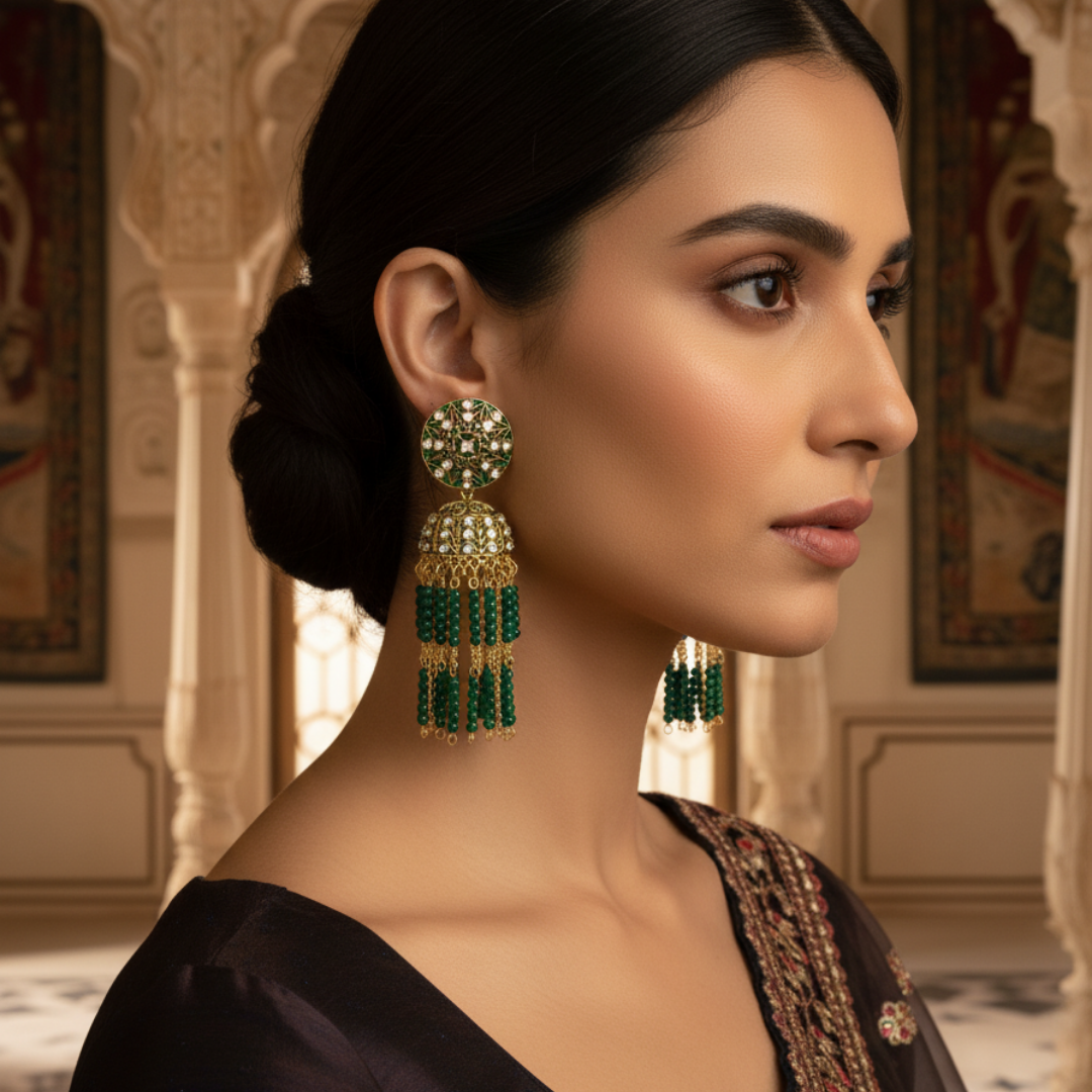 Charvi Emerald Glow Antique Earrings