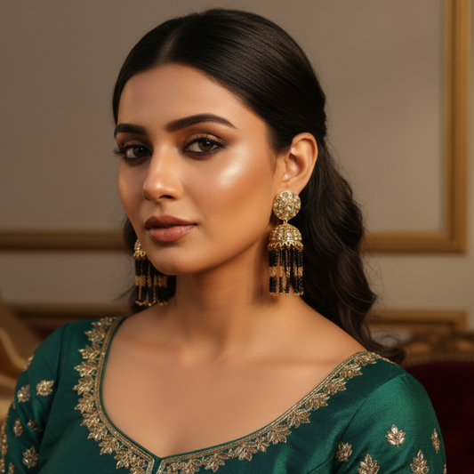 Ruhani Antique Gold Black Bead Jhumkas
