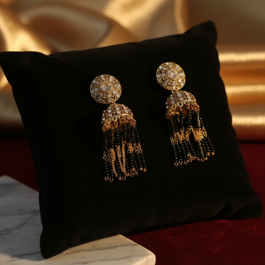 Ruhani Antique Gold Black Bead Jhumkas
