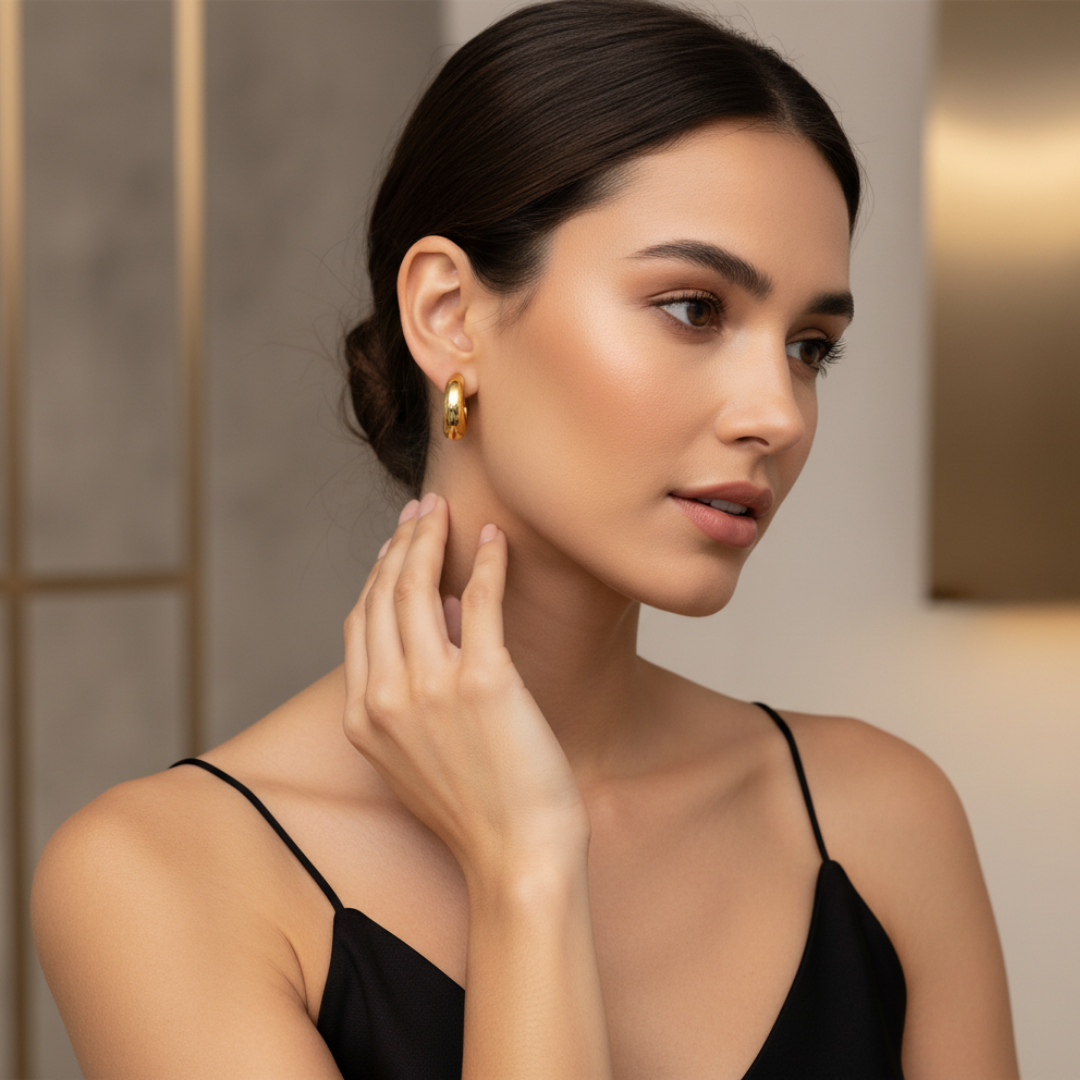 Minimalist Chunky Gold-Toned Huggie Hoop Earrings