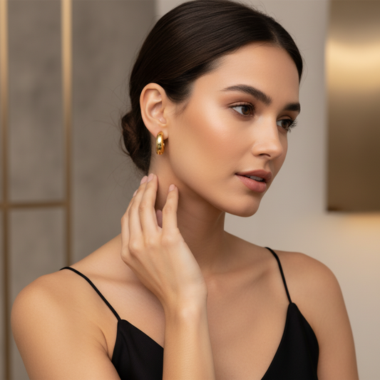 Minimalist Chunky Gold-Toned Huggie Hoop Earrings