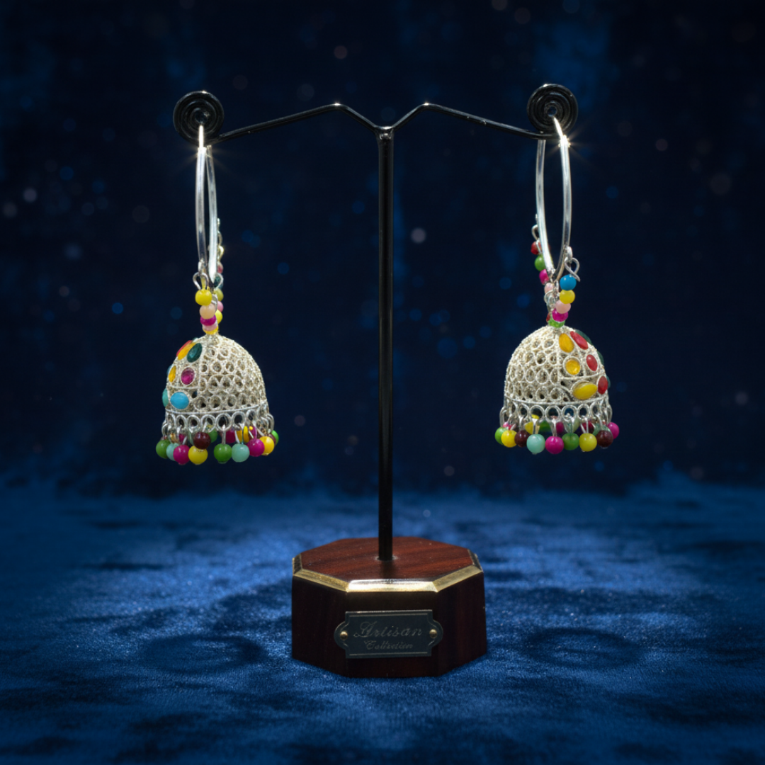 Mehak Multi-Color Silver Hoop Jhumka Earrings