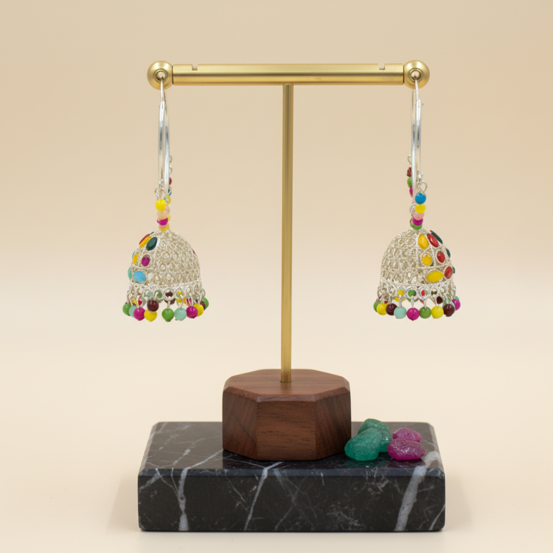 Mehak Multi-Color Silver Hoop Jhumka Earrings