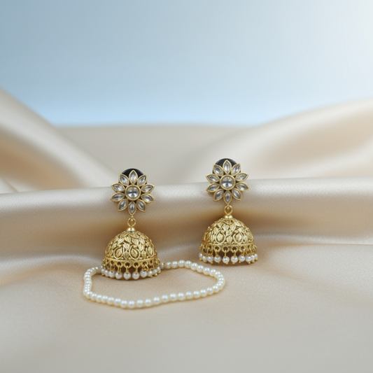 Noorvi Kundan Pearl Drop Jhumka Earrings