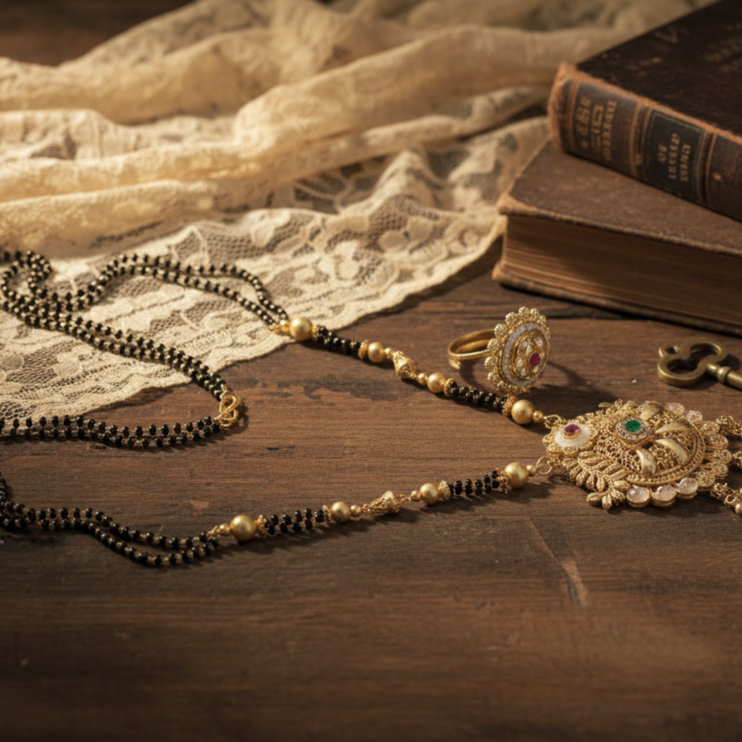 Exquisite Gold-Plated Black Bead Mangalsutra Set