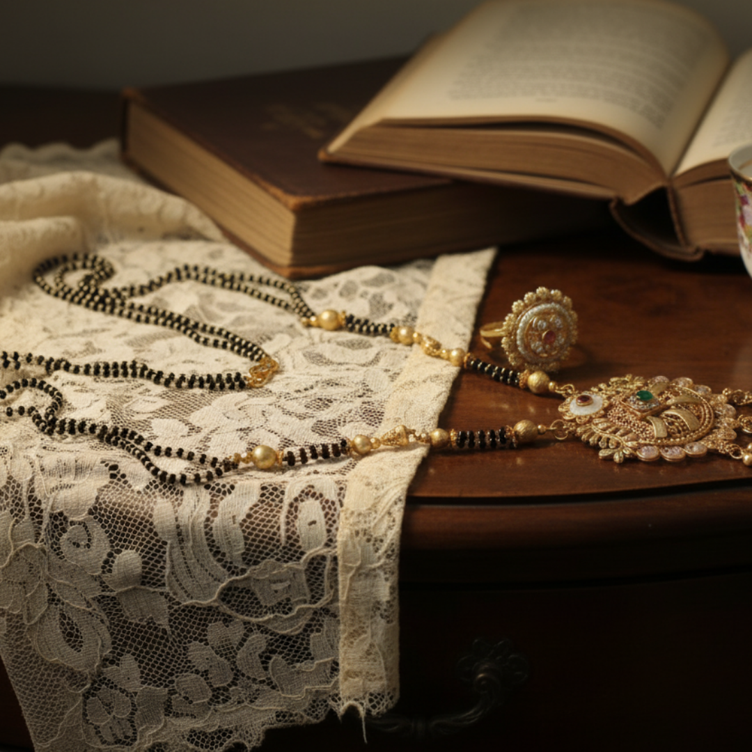 Exquisite Gold-Plated Black Bead Mangalsutra Set