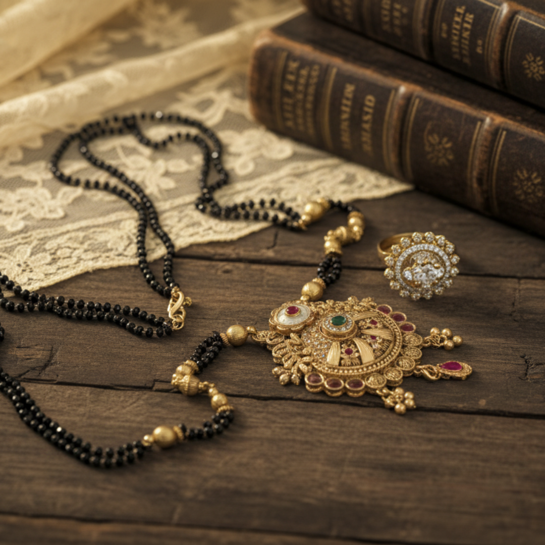 Exquisite Gold-Plated Black Bead Mangalsutra Set