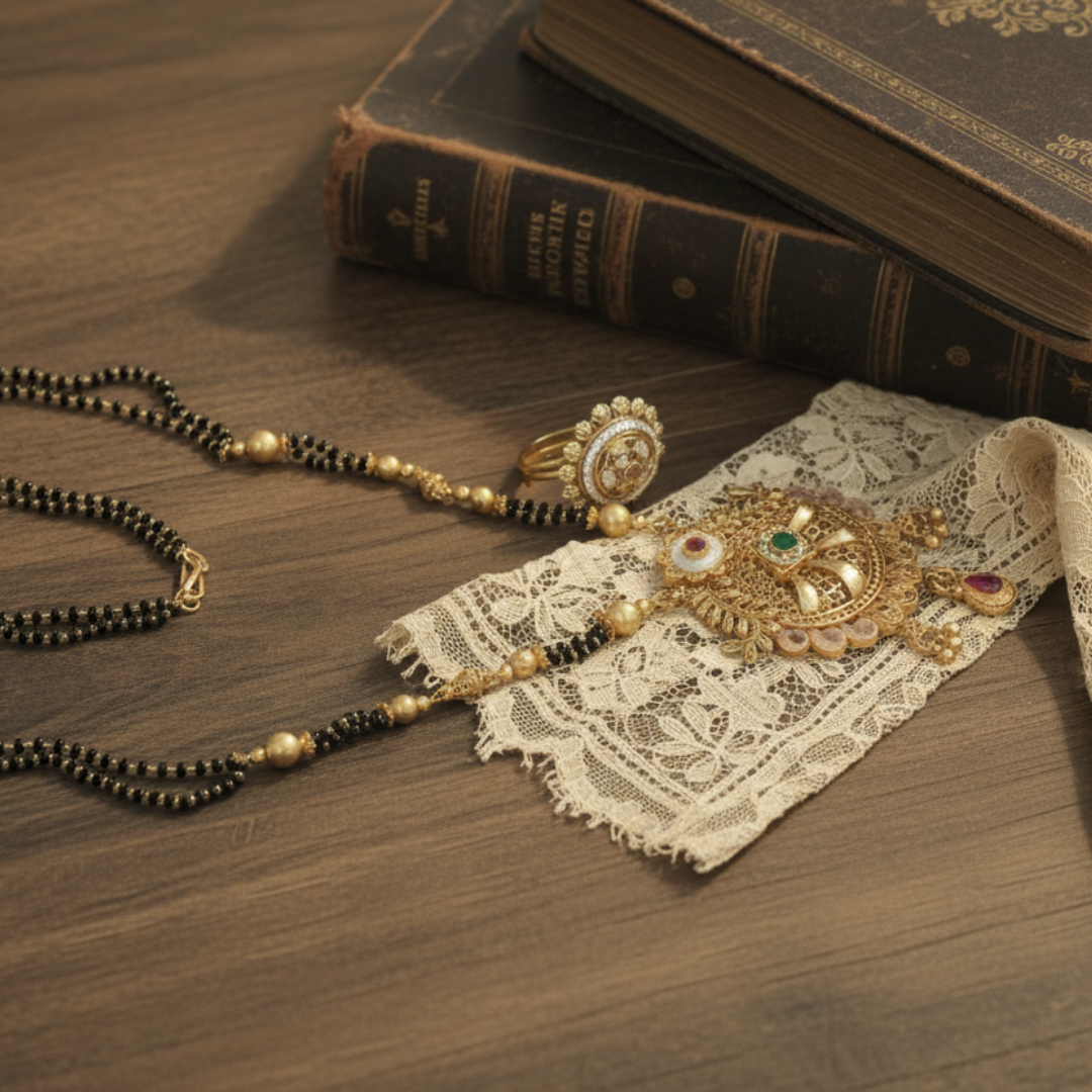 Exquisite Gold-Plated Black Bead Mangalsutra Set