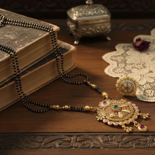 Exquisite Gold-Plated Black Bead Mangalsutra Set