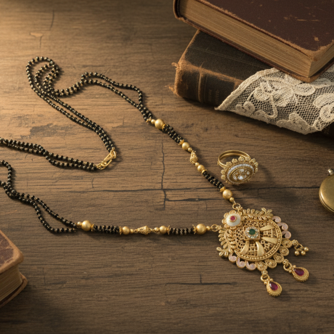 Exquisite Gold-Plated Black Bead Mangalsutra Set