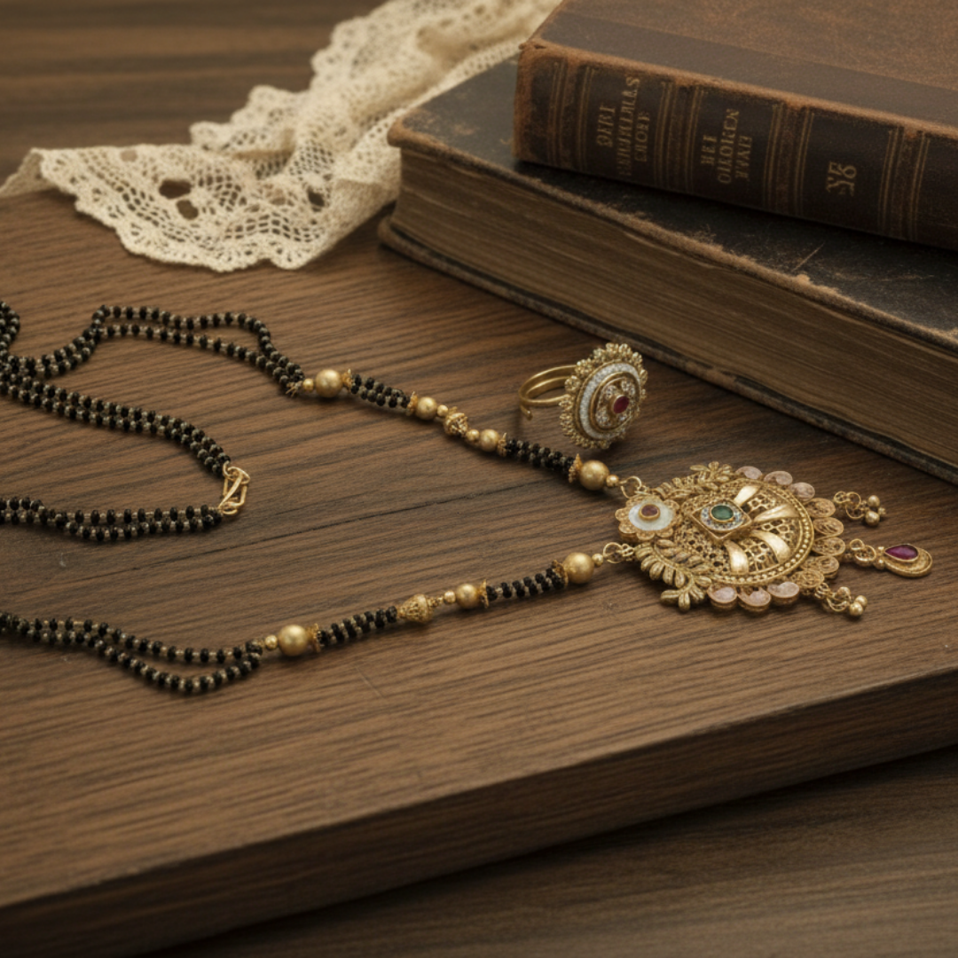 Exquisite Gold-Plated Black Bead Mangalsutra Set