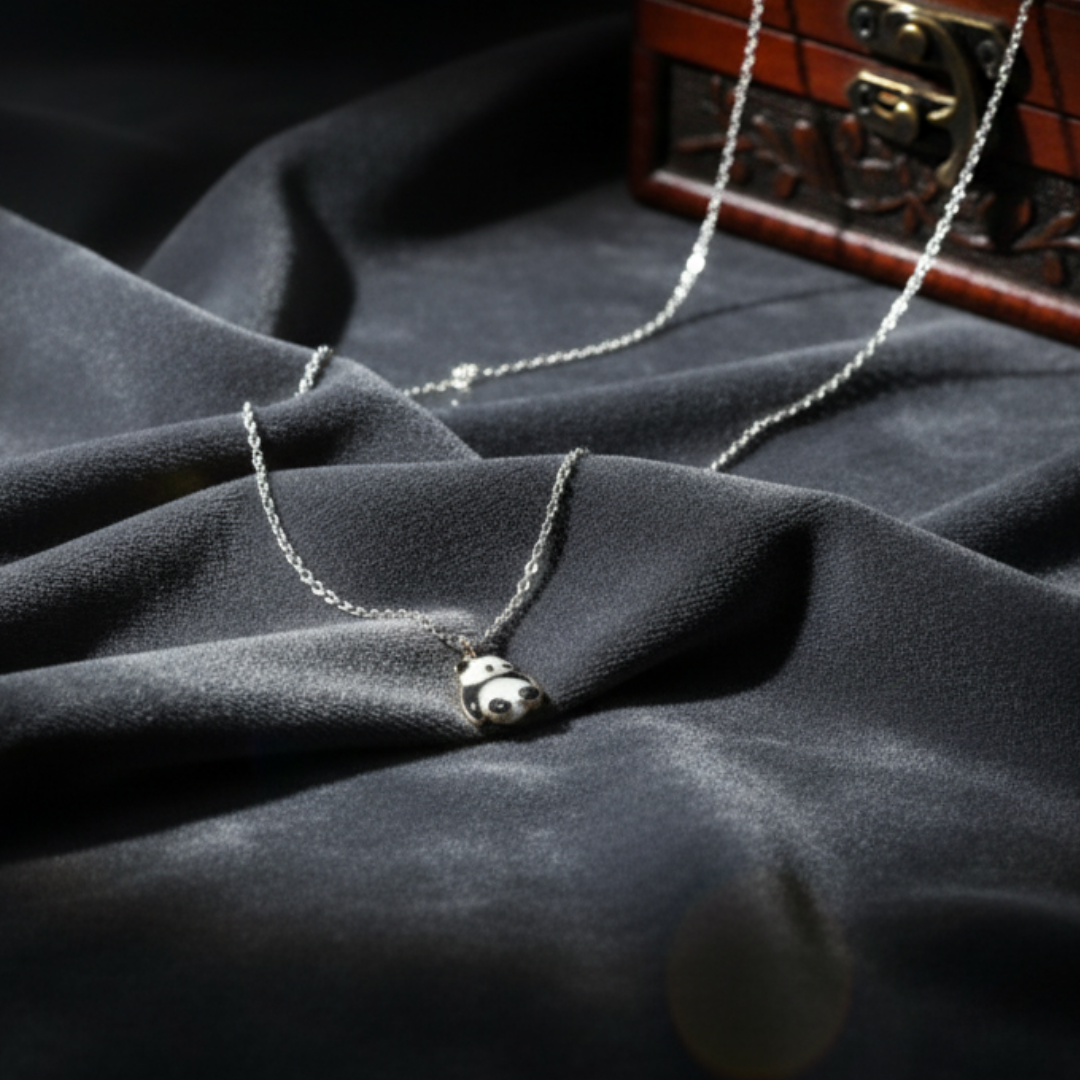 Cute Silver Panda Pendant Necklace