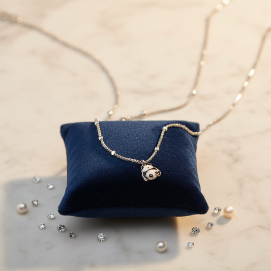Cute Silver Panda Pendant Necklace