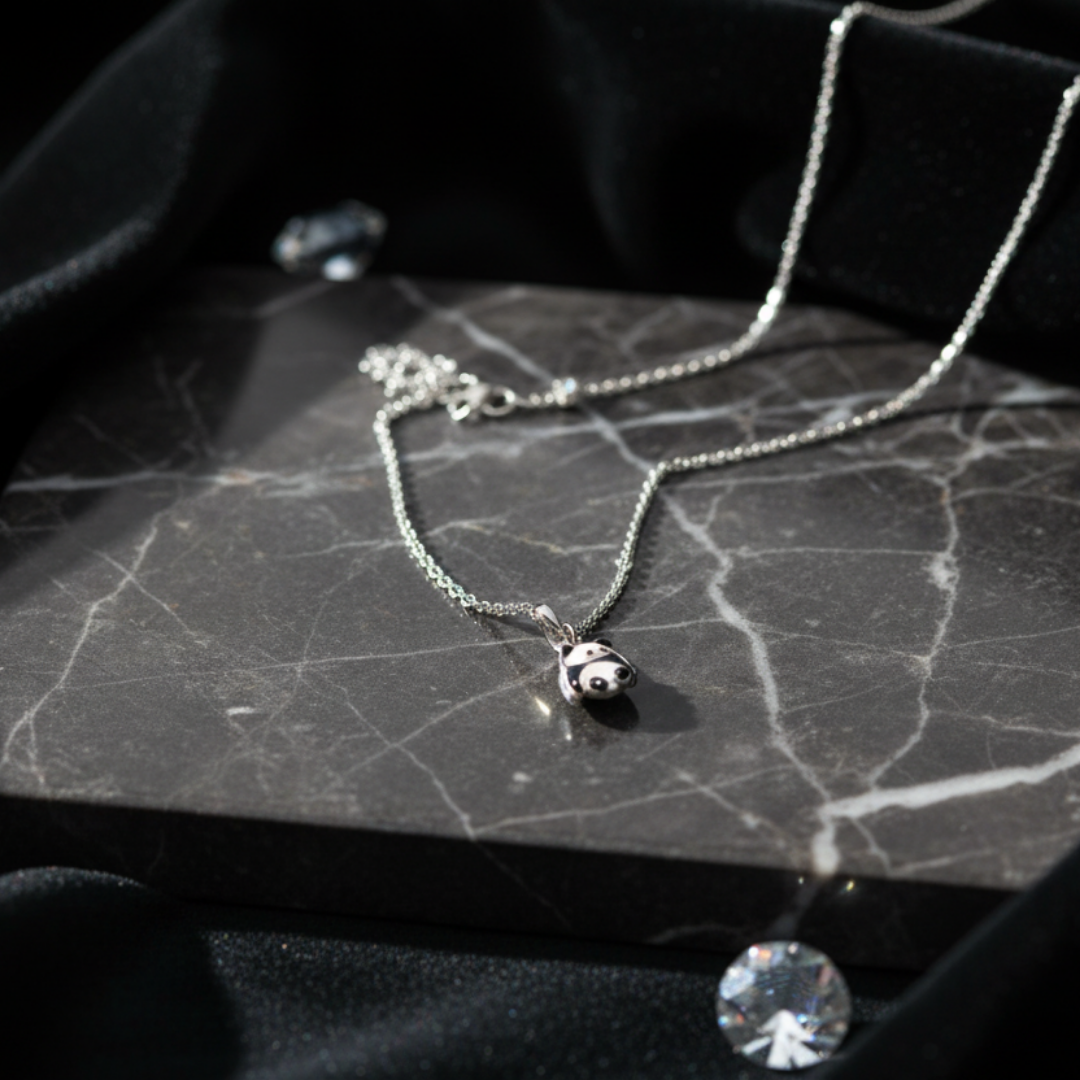 Cute Silver Panda Pendant Necklace