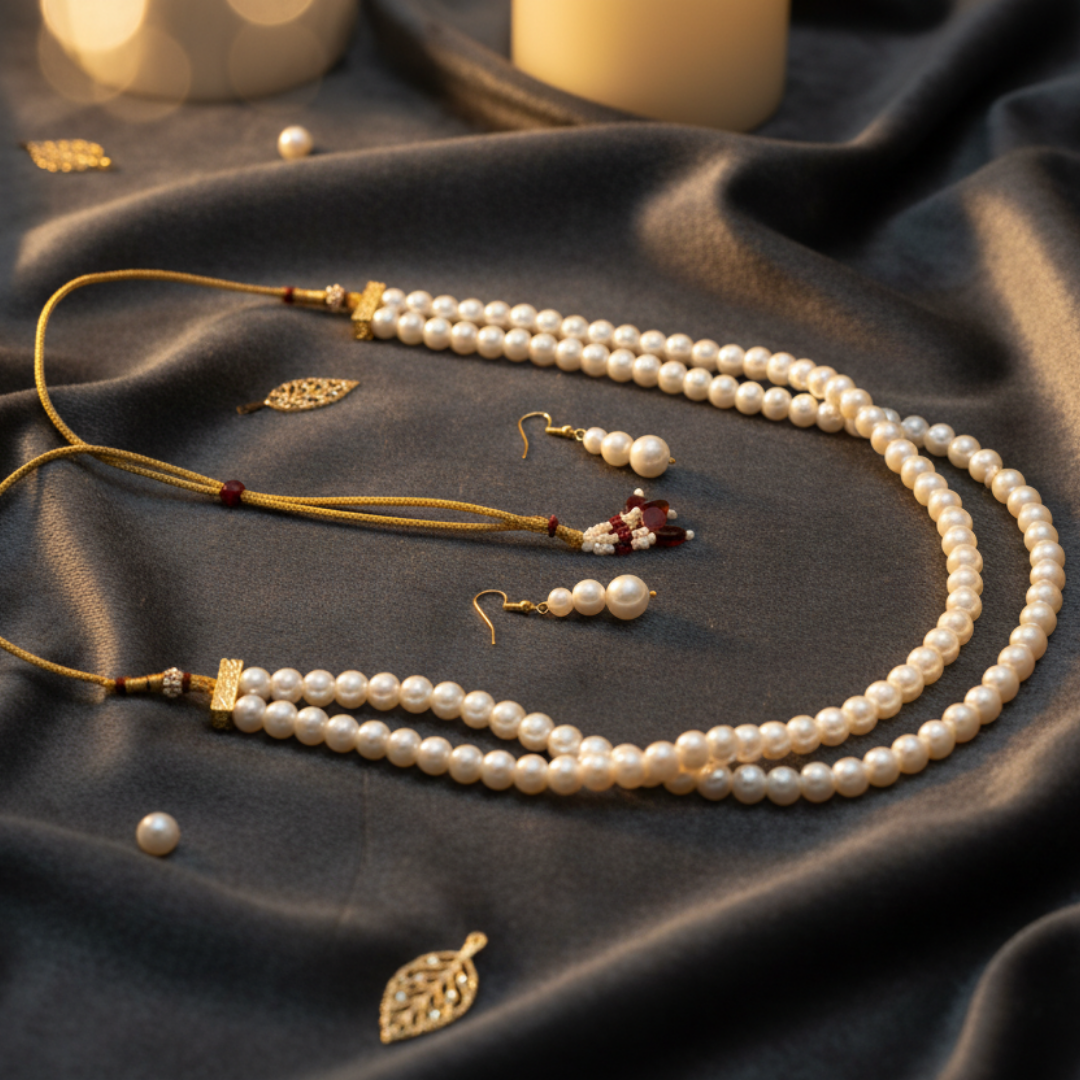 Royal White Pearl Bridal Necklace Set