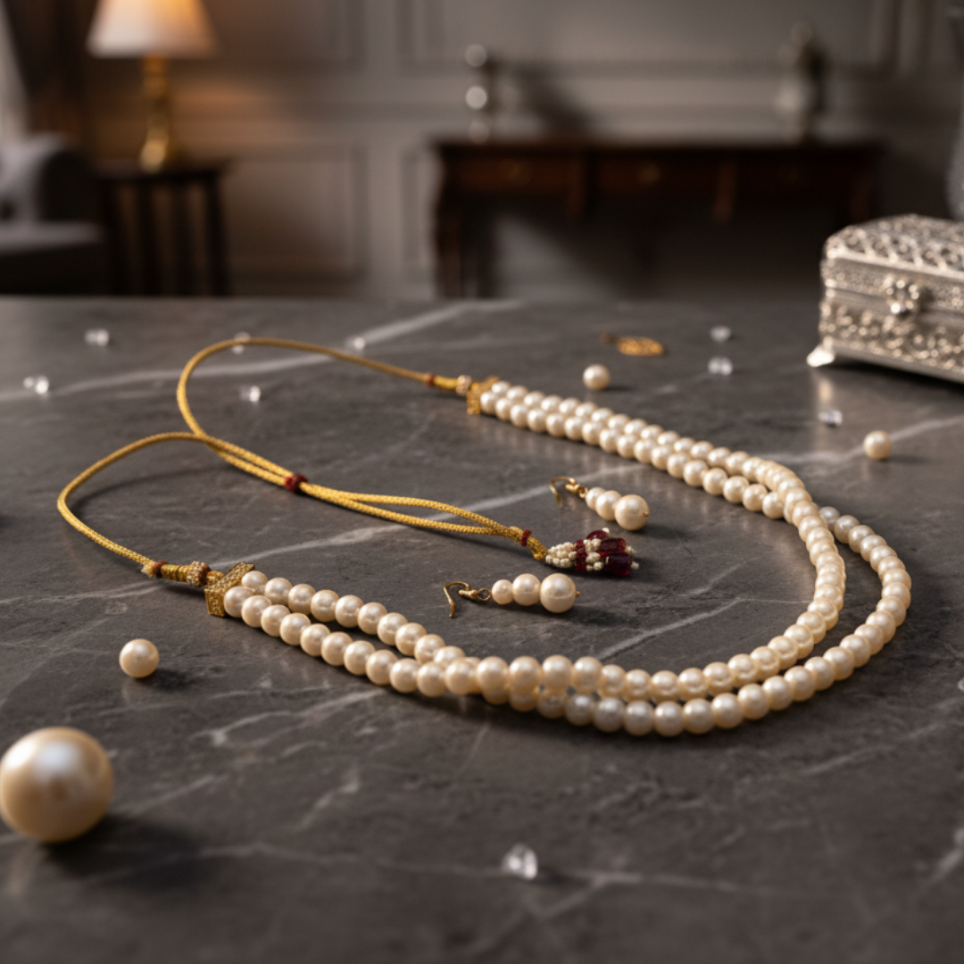 Royal White Pearl Bridal Necklace Set