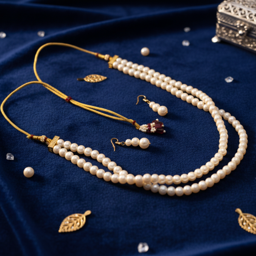 Royal White Pearl Bridal Necklace Set