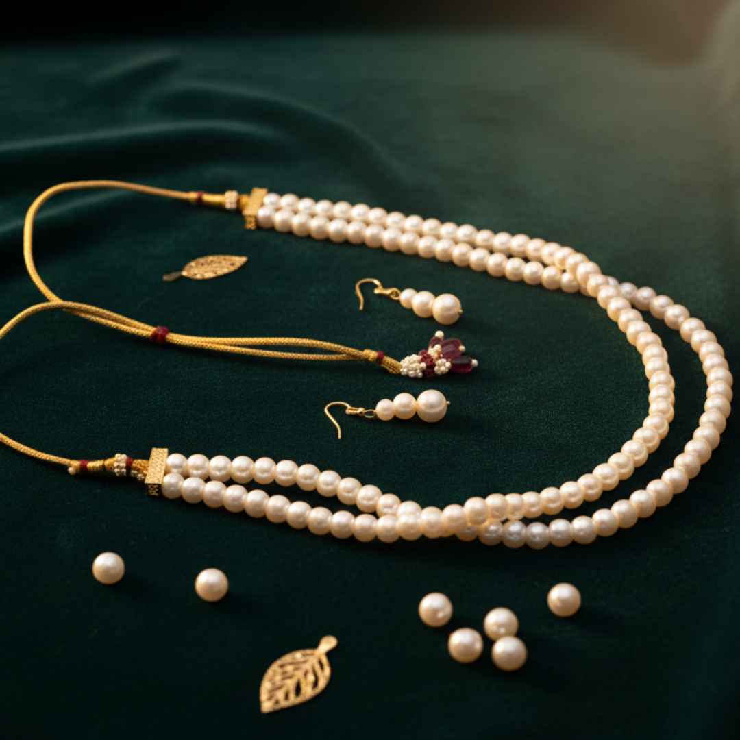 Royal White Pearl Bridal Necklace Set