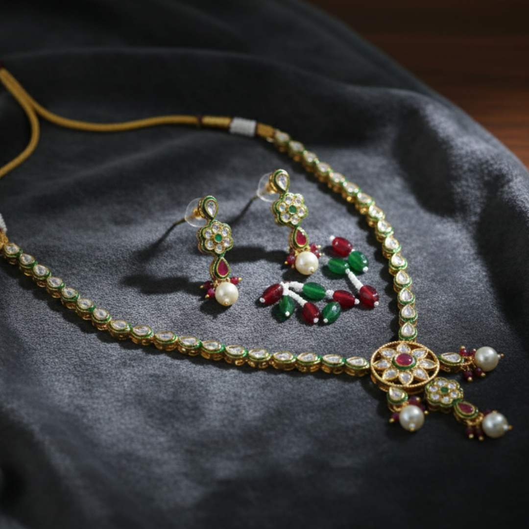 Gold Plated Kundan Necklace Set