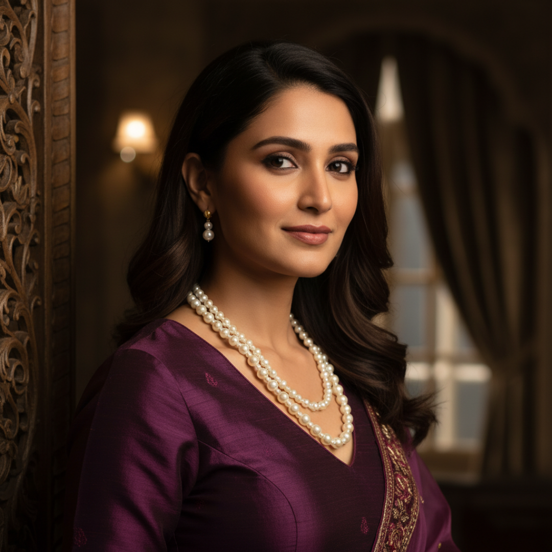 Mehak Classic Two-Strand Pearl Necklace with Earrings
