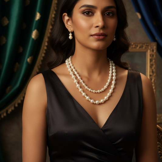 Mehak Classic Two-Strand Pearl Necklace with Earrings