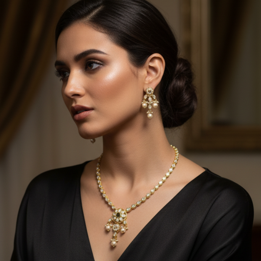 Gold Plated Kundan Necklace Set
