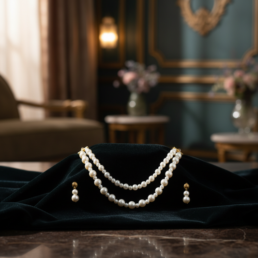 Mehak Classic Two-Strand Pearl Necklace with Earrings