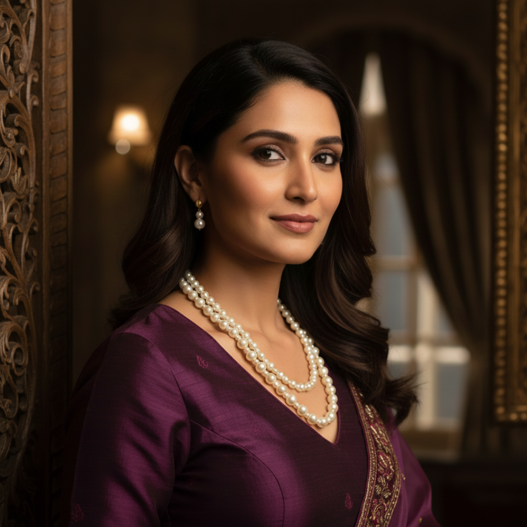Mehak Classic Two-Strand Pearl Necklace with Earrings