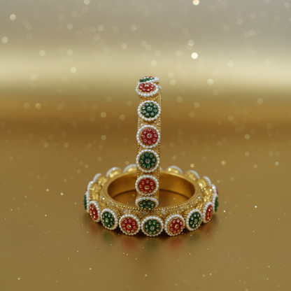 Gold Plated Red & Green Stone Traditional Bangles