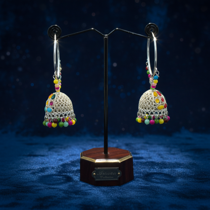Mehak Multi-Color Silver Hoop Jhumka Earrings