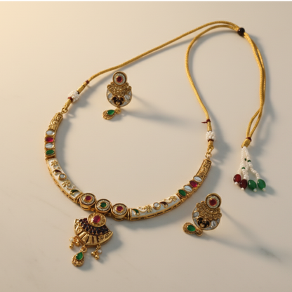 Antique Kundan & Mehak Jewellery Set with Ruby & Pearl Drops