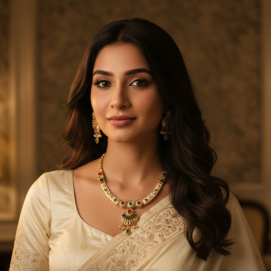 Antique Kundan & Mehak Jewellery Set with Ruby & Pearl Drops