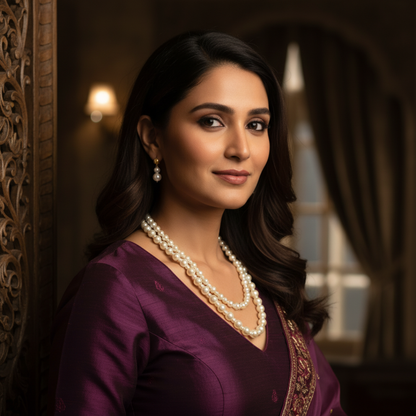 Mehak Classic Two-Strand Pearl Necklace with Earrings